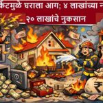 पवनी तालुक्यातील कोसरा येथे शॉर्ट सर्किटमुळे घराला आग लागून रोख रक्कम आणि मालमत्तेचे २० लाखांचे नुकसान दर्शवणारा न्यूज बॅनर