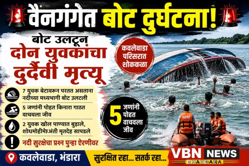 भंडारा जिल्ह्यातील वेनगंगा नदीत बोट उलटल्याच्या घटनेनंतर बचाव पथक शोधकार्य करताना.